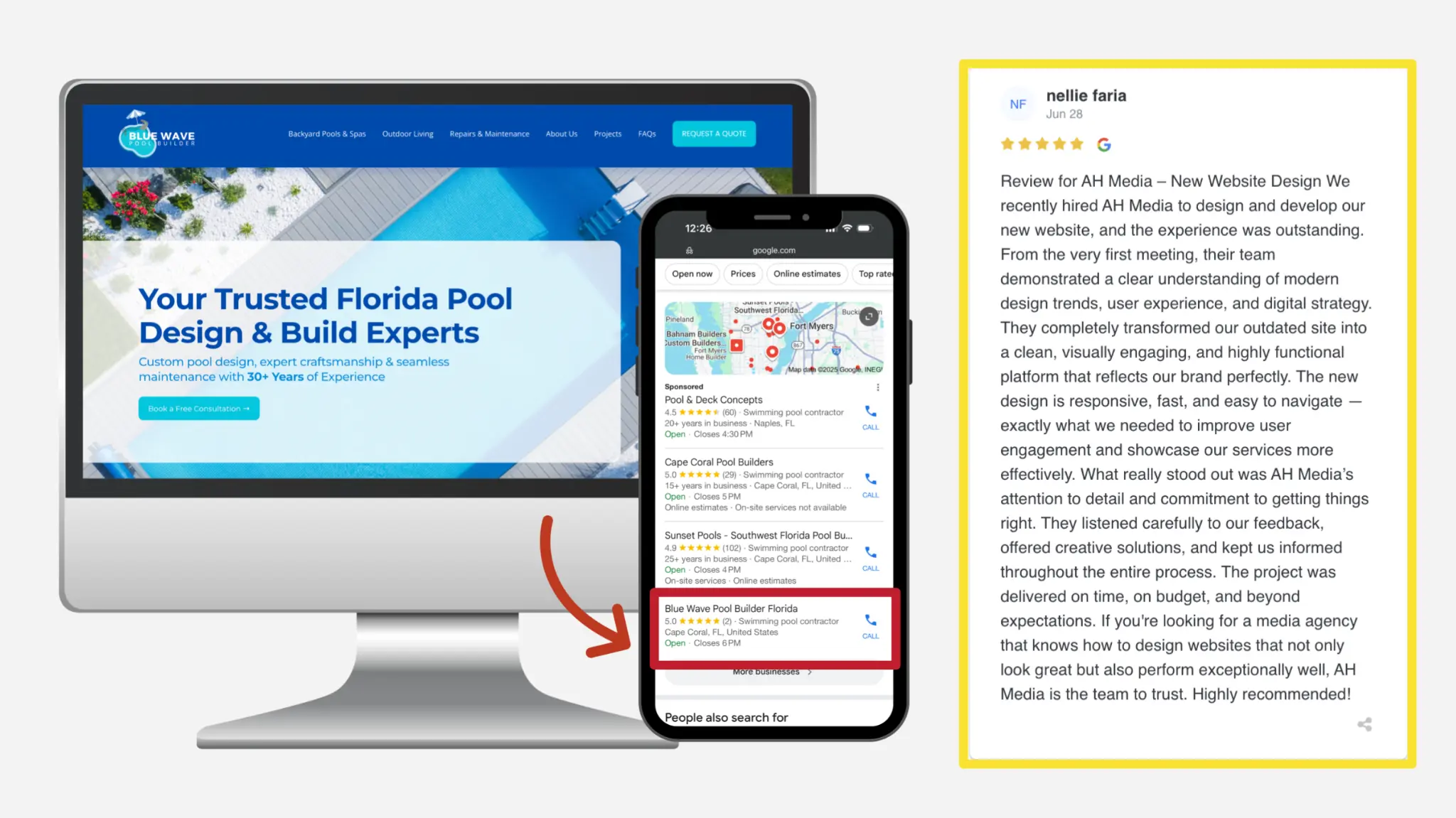 local-seo-results-for-pool-builder-blue-wave-toronto-google-maps