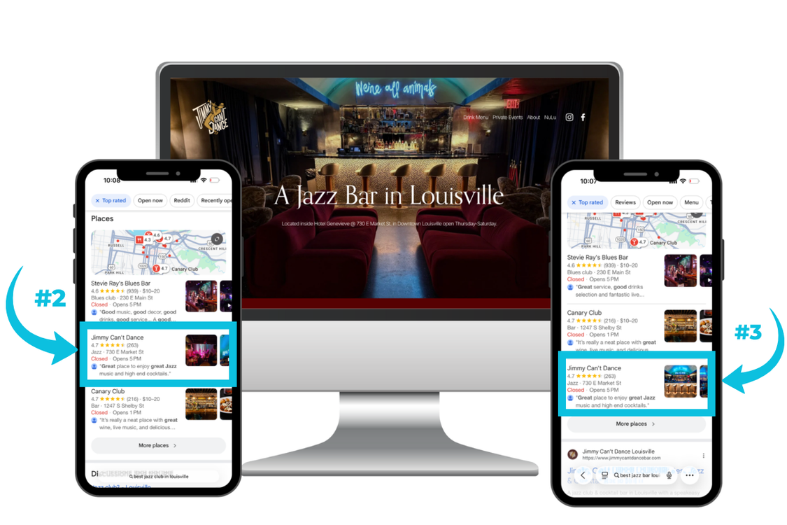 Jimmy Can't Dance ranked #2 on Google Maps — AH Media Local SEO result