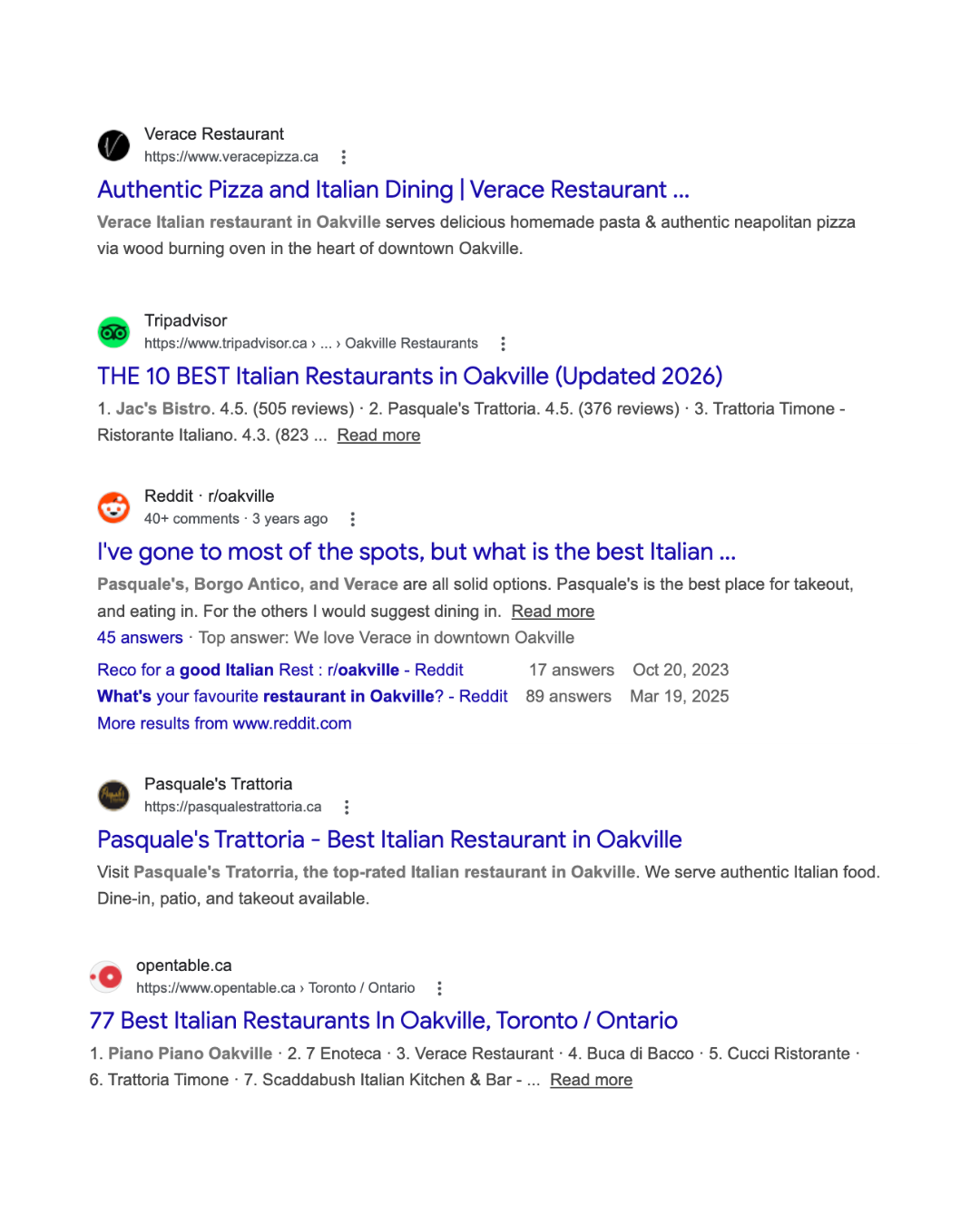 Google search results showing multiple competing blue links