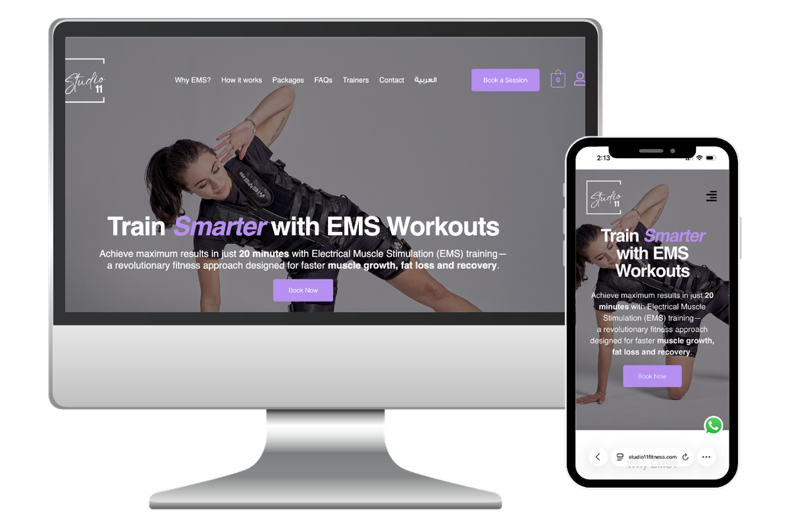 Studio 11 Fitness Qatar website on desktop and mobile