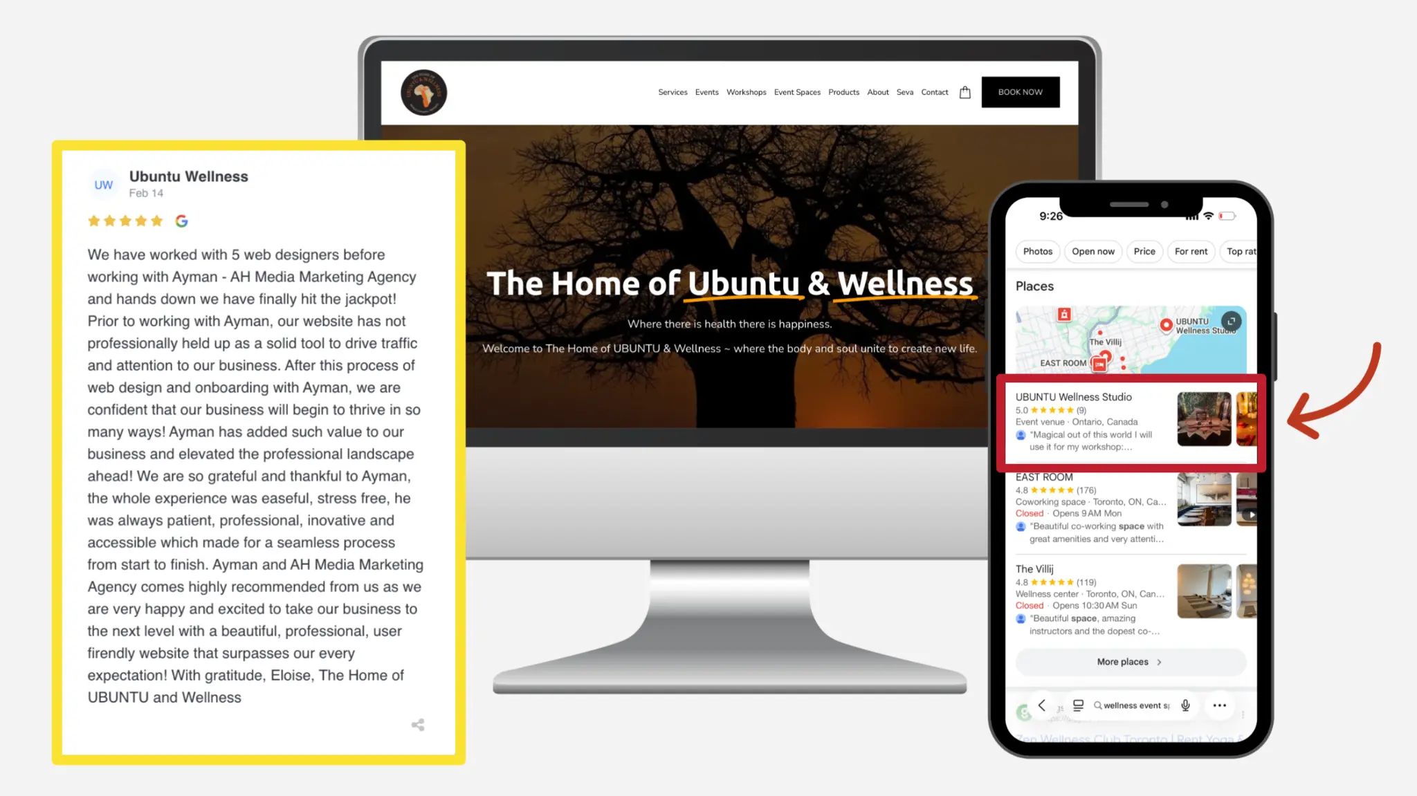 local-seo-results-for-wellness-studio-ubuntu-wellness-toronto-google-maps